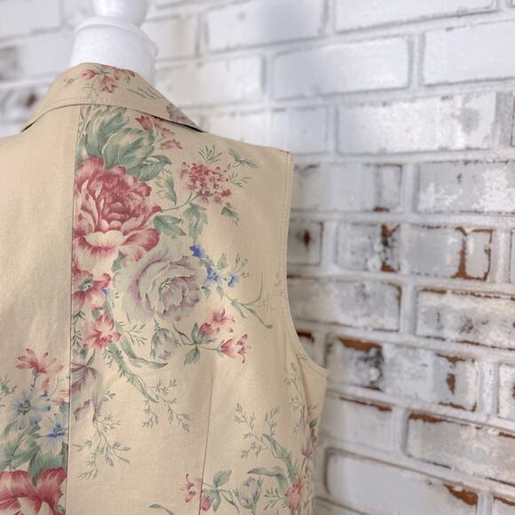 Jessica Howard Woman Linen Cotton Blend Watercolor Floral Tan Neutral Vest - Picture 7 of 9